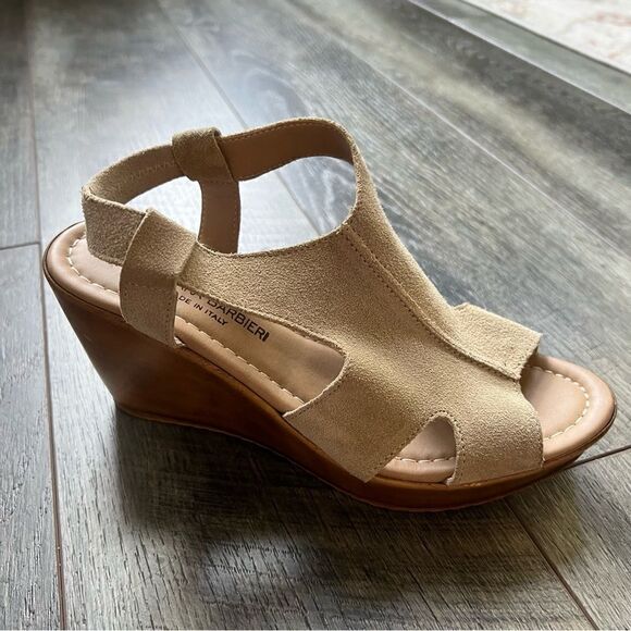 Anthropologie Barbara Barbieri Wedge Sandals Size 7.5 Italian Suede Taupe Shoes - Picture 6 of 10